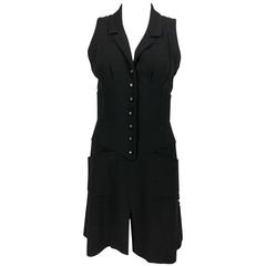 Vintage Chanel Black Waistcoat-Style Wool Dress With Logo Buttons - 1990s