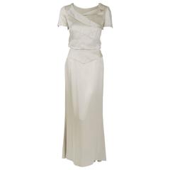 2006 Chanel Runway Champagne Silk Sculpted Short-Sleeve Waterfall Trained Gown