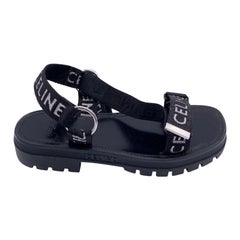 Celine Black Leo Strappy Sandals Shoes with Jacquard Straps Size 44