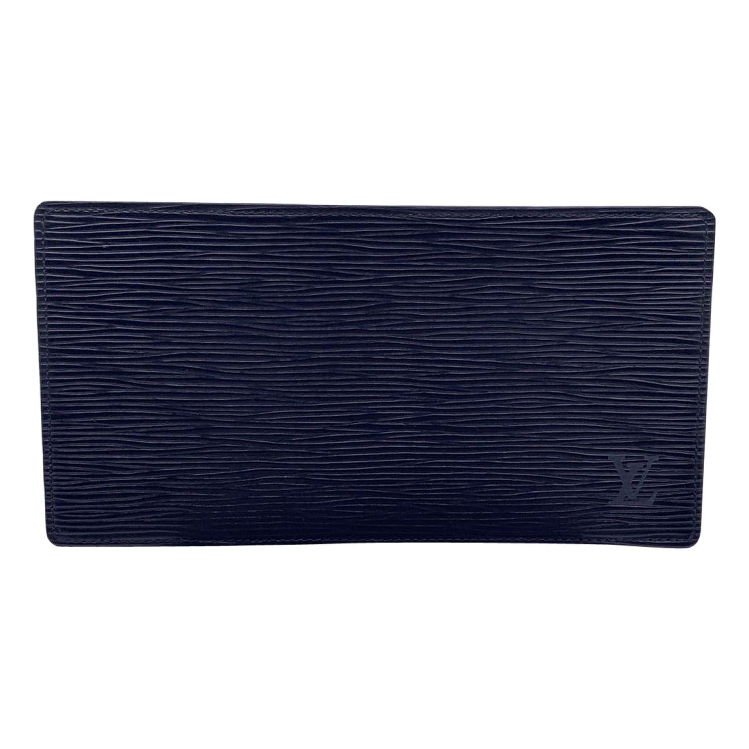 Louis Vuitton Vintage Black Epi Leather Long Card Wallet Ticket Holder For Sale