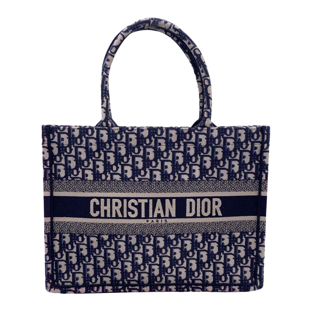 Christian Dior Blue Oblique Canvas Medium Book Tote Bag Handbag For Sale
