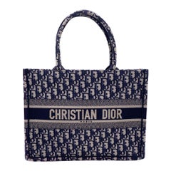 Christian Dior Sac à main fourre-tout de taille moyenne en toile oblique bleue