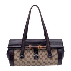 Used Gucci Brown GG Monogram Canvas Bamboo Bullet Shoulder Bag