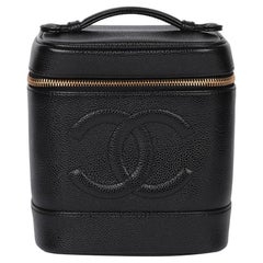 Chanel Schwarzer Kaviar Leder Vintage Zeitlose Vanity Case