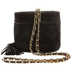 Chanel Black Suede Oval Top Zip Bag 8