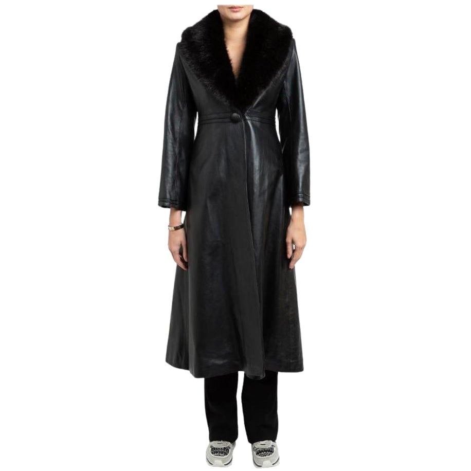 Verheyen London Bespoke Edward Leather Trench Coat in Black, Size 14 For Sale
