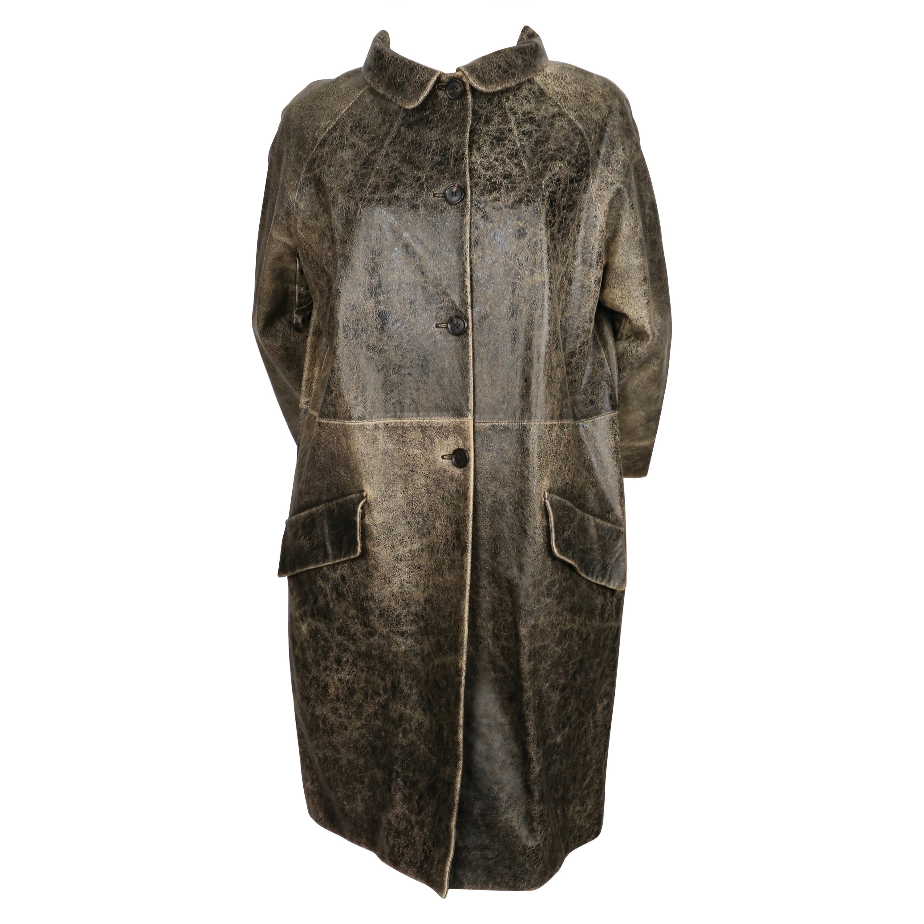 Manteau en cuir MIU MIU 'distressed' vintage en vente