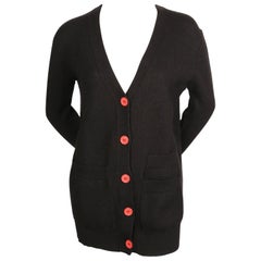 CELINE by PHOEBE PHILO black boucle knit cardigan with red buttons