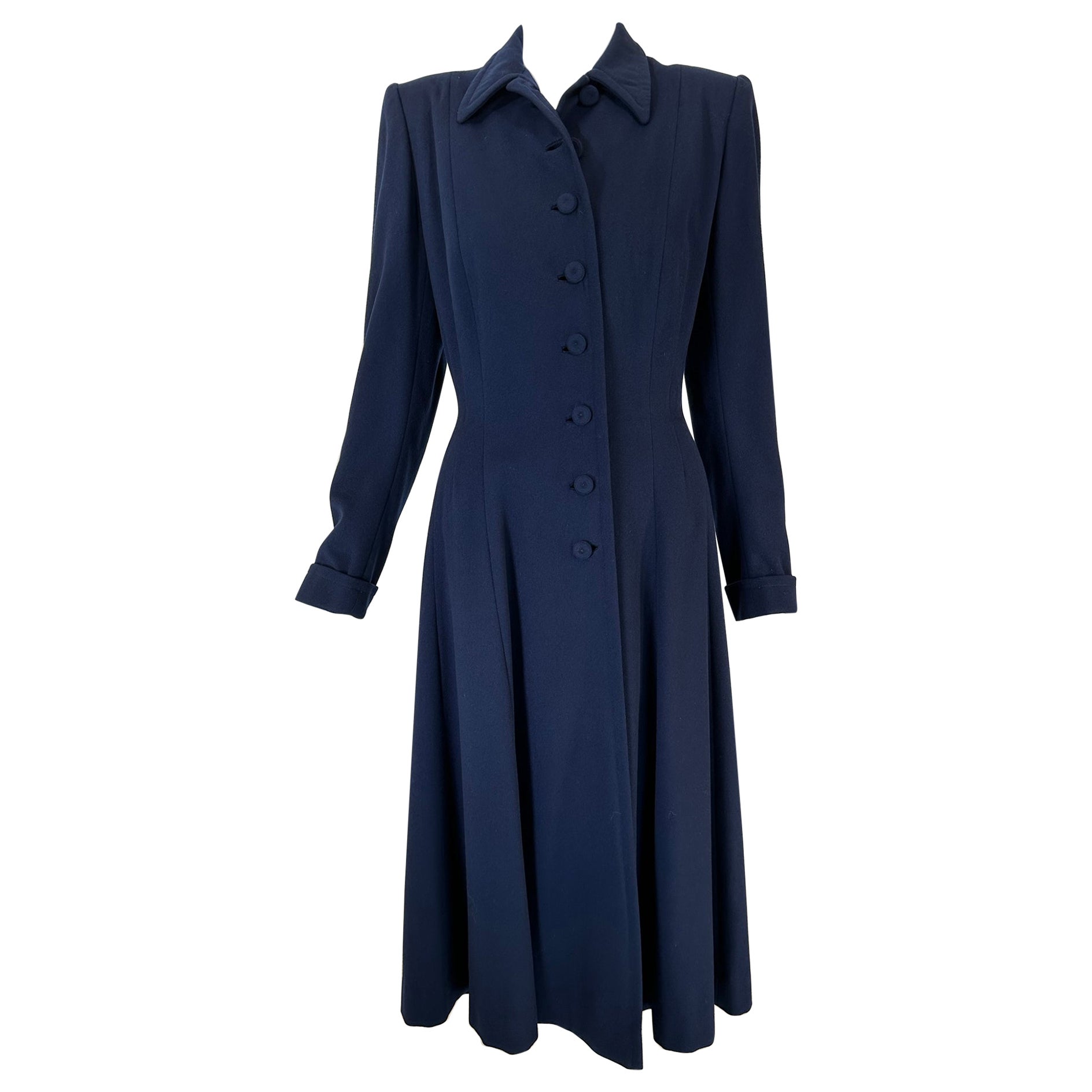 1940s Navy Blue Wool Princess Coat Peterson Gerzog Providence Rhode Island For Sale