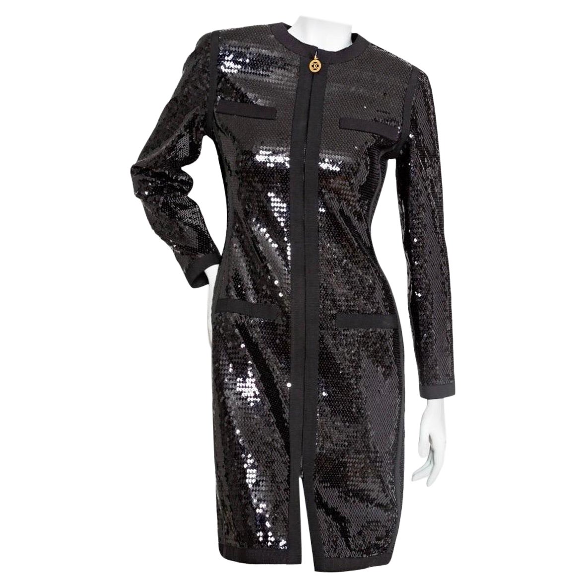 Chanel 1991 Black Sequin Scuba Dress