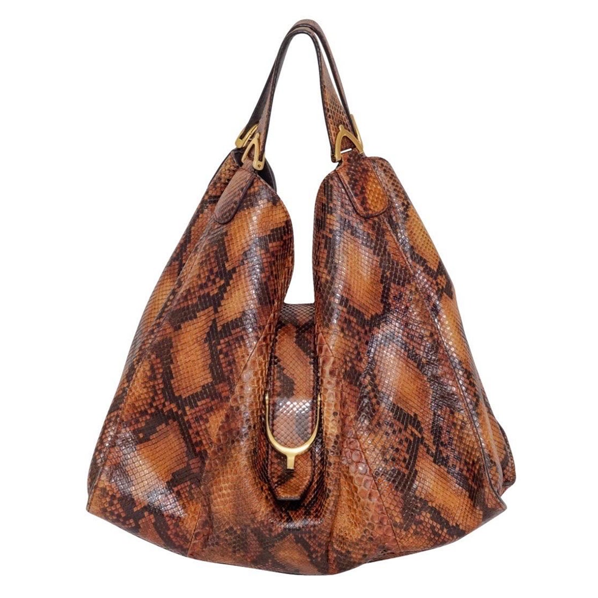 Gucci Large Brown Python Soft Stirrup Bag
