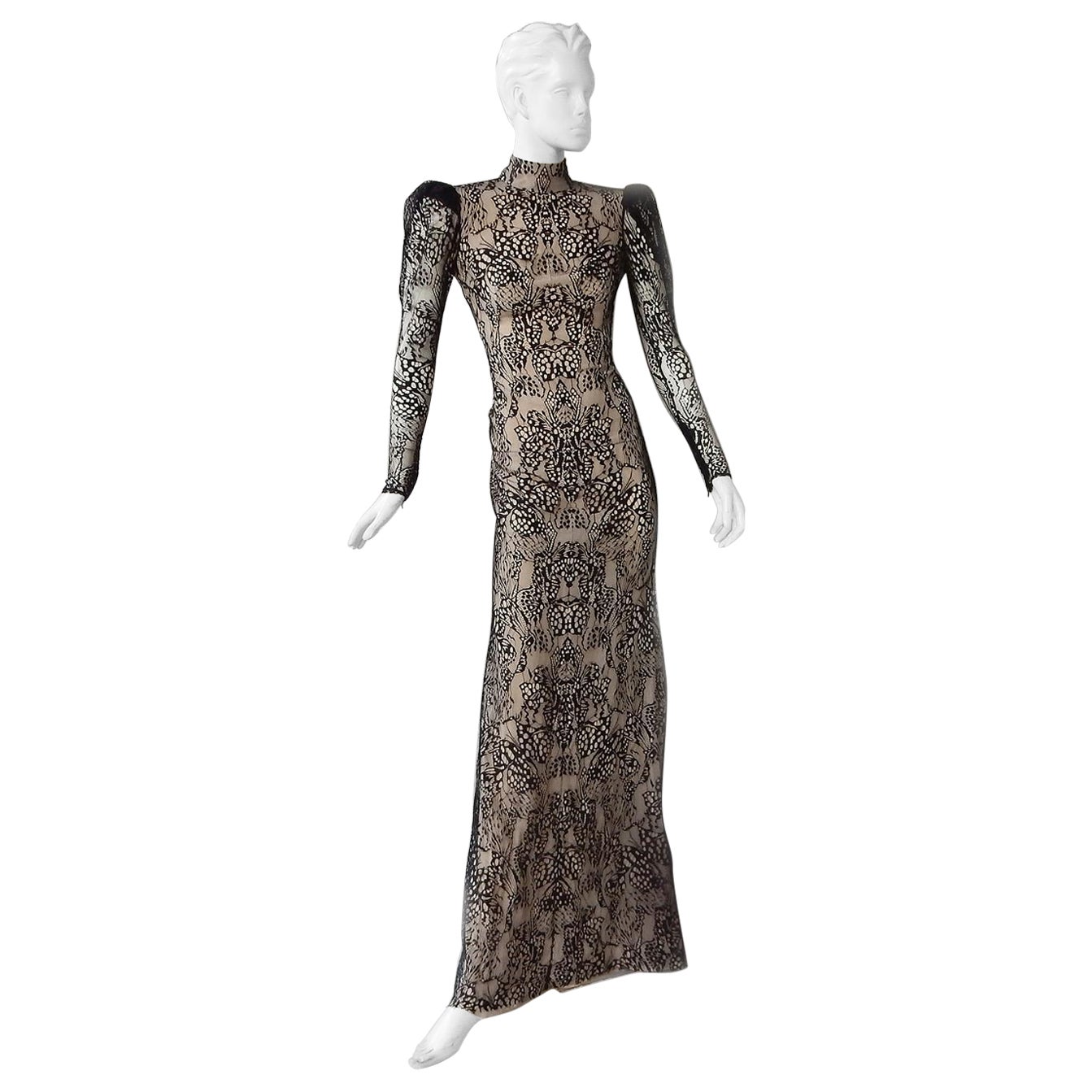 Alexander McQueen Black Lace Butterfly Dress Gown For Sale