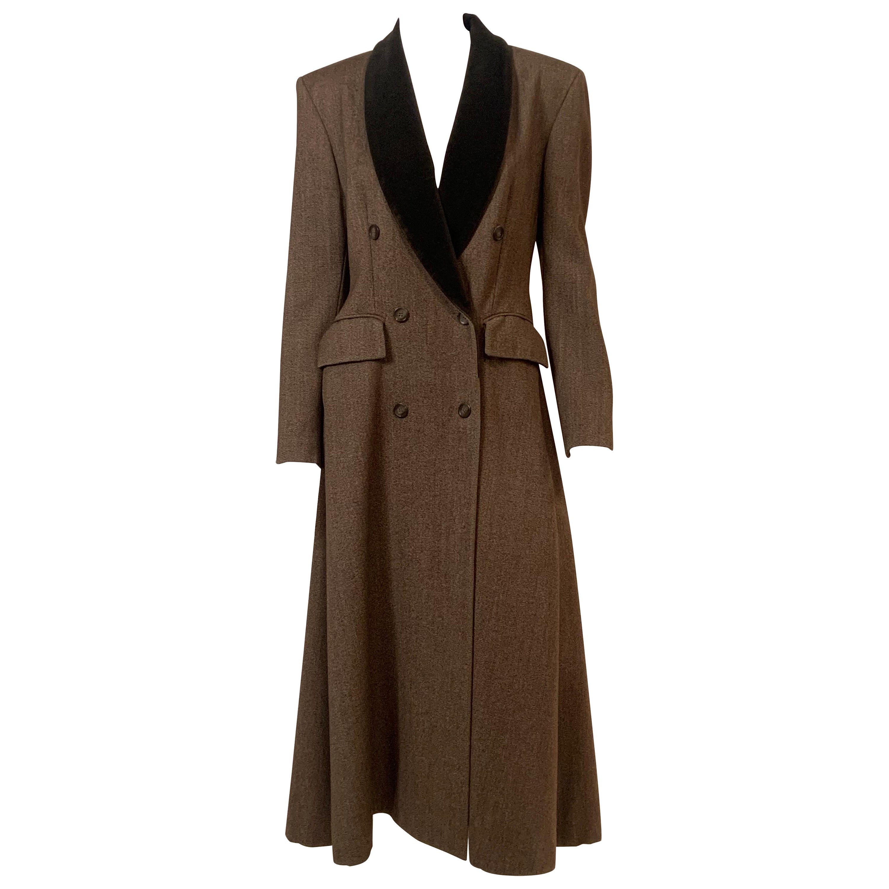 1970's Jaeger London Brown Wool Topcoat with Brown Velvet Collar For Sale