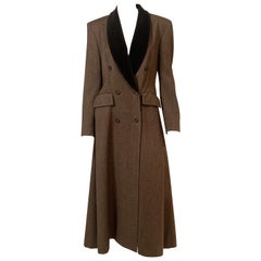 Vintage 1970's Jaeger London Brown Wool Topcoat with Brown Velvet Collar 