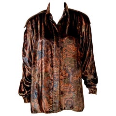 Fendi Copper and Charcoal Printed Panne Velvet Blouse