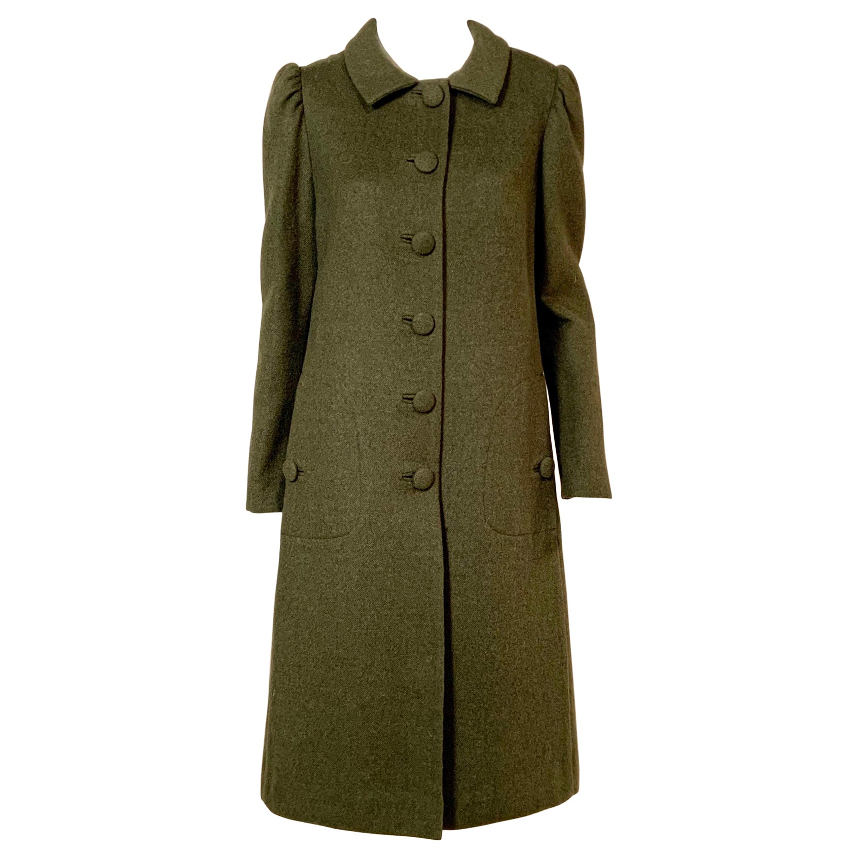 Sybil Connolly Irish Couture Double Faced Loden Green and Plaid Wool Coat For Sale