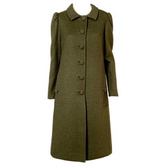 Sybil Connolly Irish Couture Double Faced Loden Green and Plaid Wool Coat