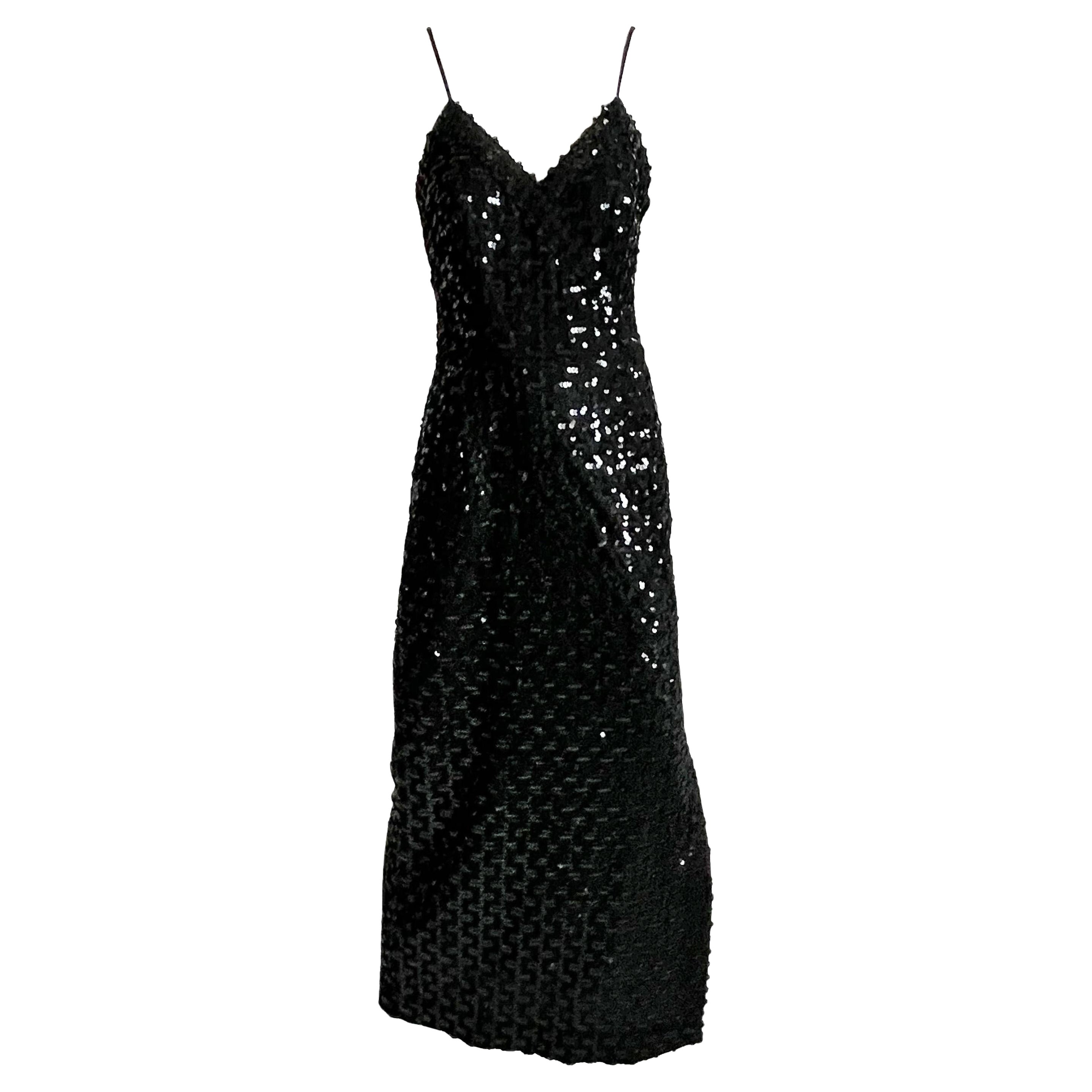 Lilli Diamond Evening Gown Sequins Sexy Black Knit Formal Dress Vintage 70s For Sale