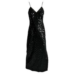 Robe de soirée Lilli Diamond à sequins sexy en maille noire vintage des années 70