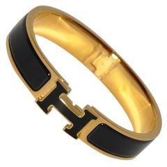 Hermes Gilded Gold Vermeil Finished Hardware with Black Enamel Bracelet