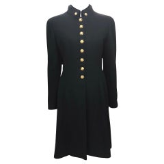 Chanel Black Wool and Velvet Gripoix Jewelled Gold Toned buttons Long Jacket