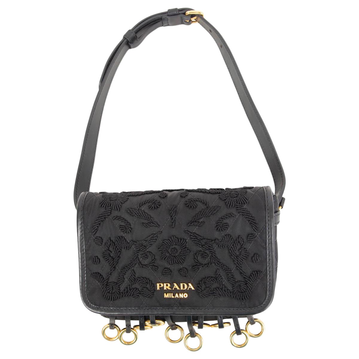 PRADA black nylon 2017 FLORAL CORSAIRE Belt Bag For Sale