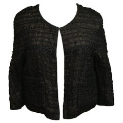 CHANEL Negro Chaqueta Blazer Tweed Fantasía Gancho Ojo Botones Cadena de Oro Sz 36 2012