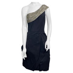Oscar de la Renta Runway Black Taffeta One shoulder Dress-Pre Fall 2009-Size 10