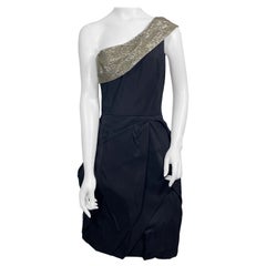 Oscar De La Renta Runway Black Taffeta One shoulder Dress-Pre Fall 2009-Taille 10