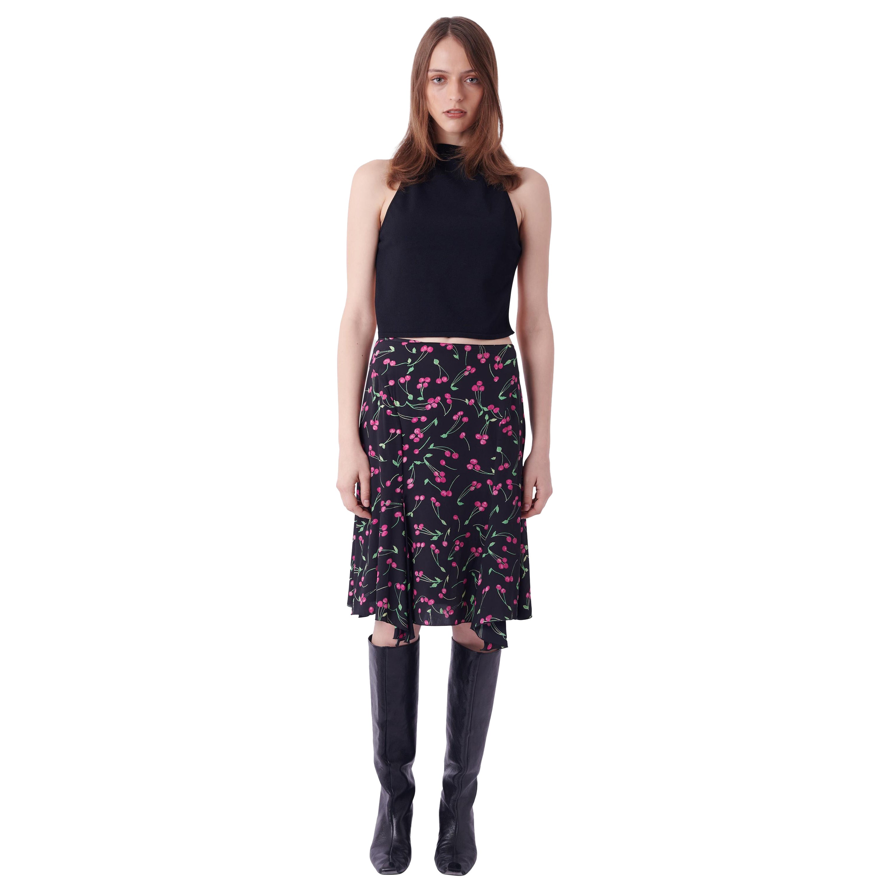Blumarine Cherry Print Silk Skirt