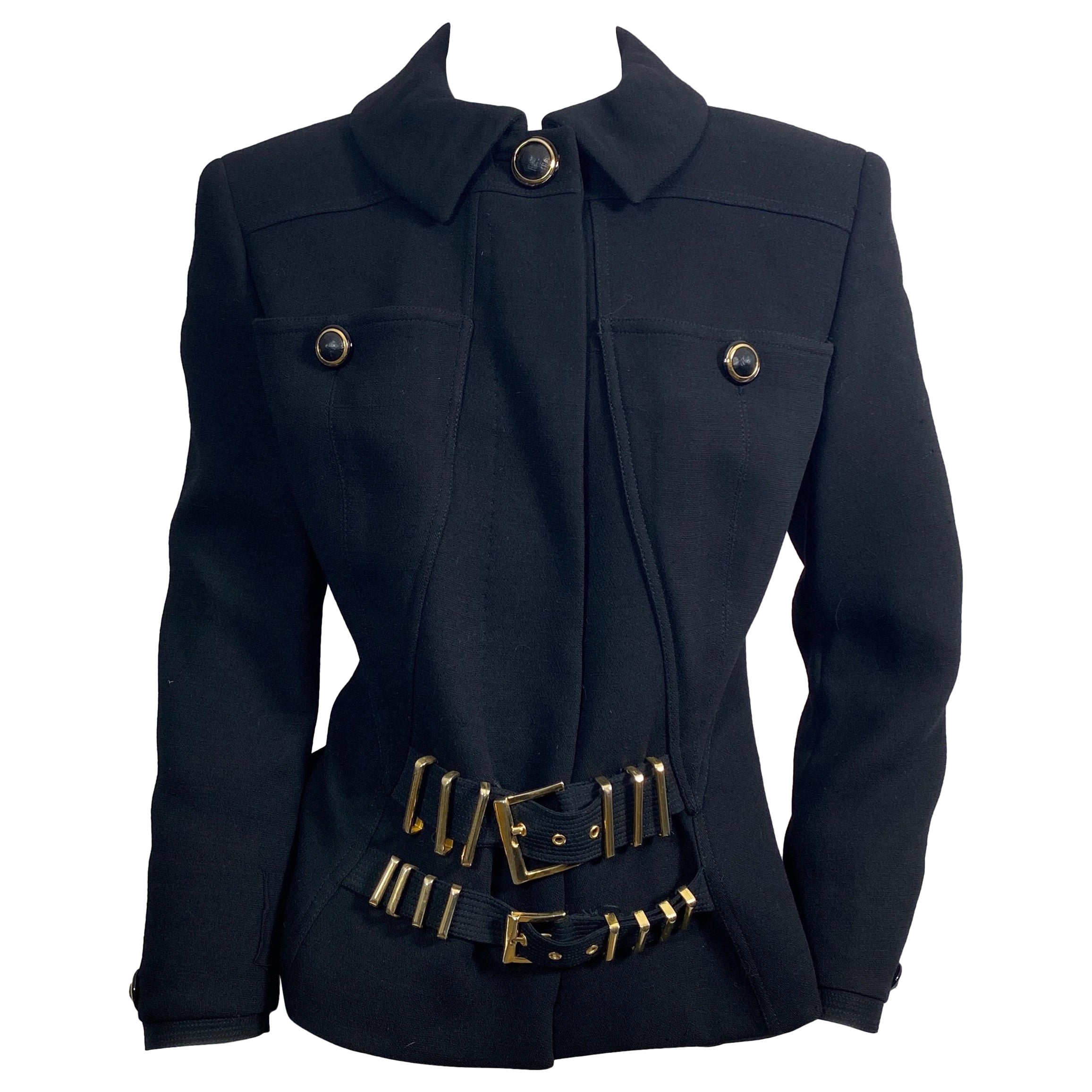 Gianni Versace Couture F/W 1992 Runway S&M Bondage Black Jacket-Size 6 For Sale