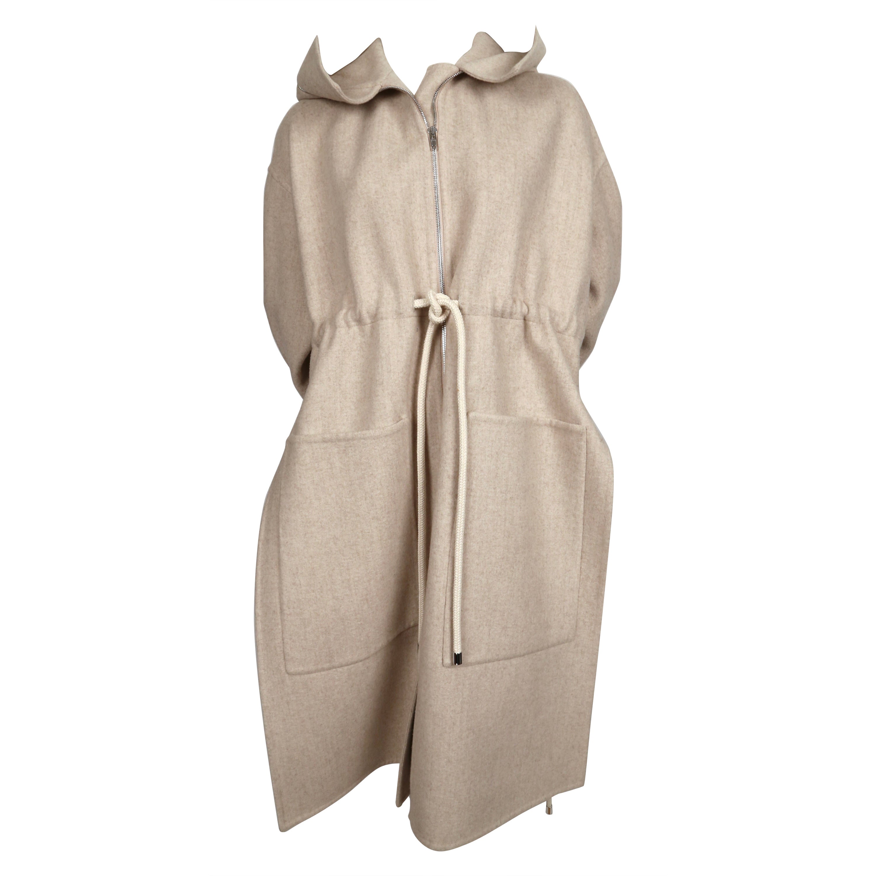 CELINE by PHOEBE PHILO oatmeal wool and cashmere coat with hood - resort 2016 For Sale