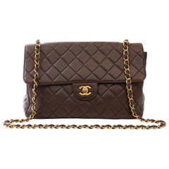 Chanel Vintage Chocolate Brown Lambskin Jumbo Classic with Gold Hardware