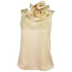 Giorgio Armani creamy silk satin blouse with rose neck tie 38