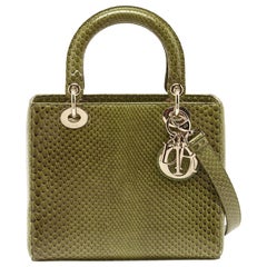 Dior Green/Black Python Medium Lady Dior Tote