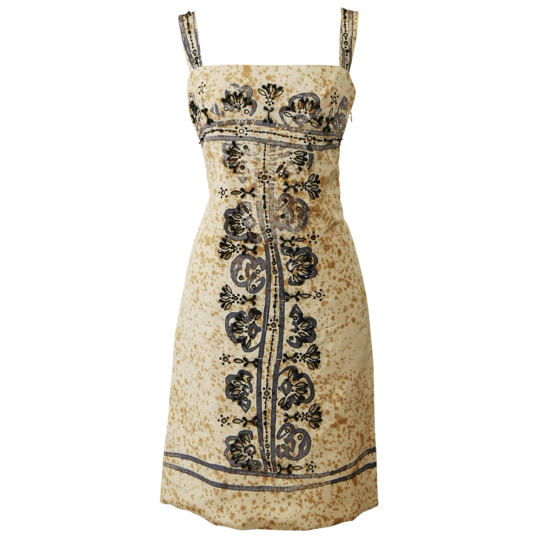 PRADA Arabesque Print Embroidered Dress For Sale