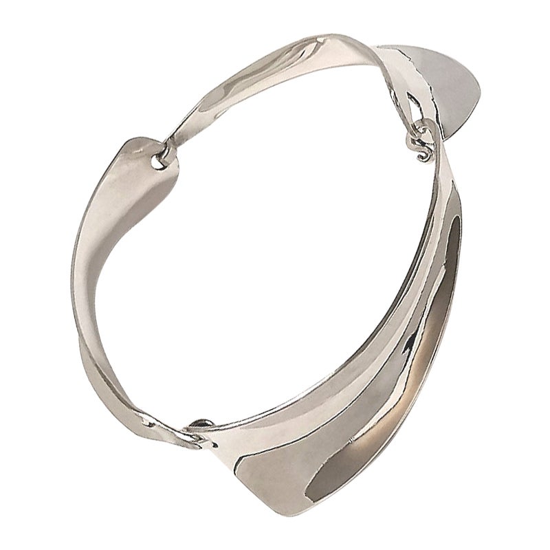 Triple Leaf Silver Bracelet, Gerhard Herbst Studio Bangle, Midcentury style For Sale