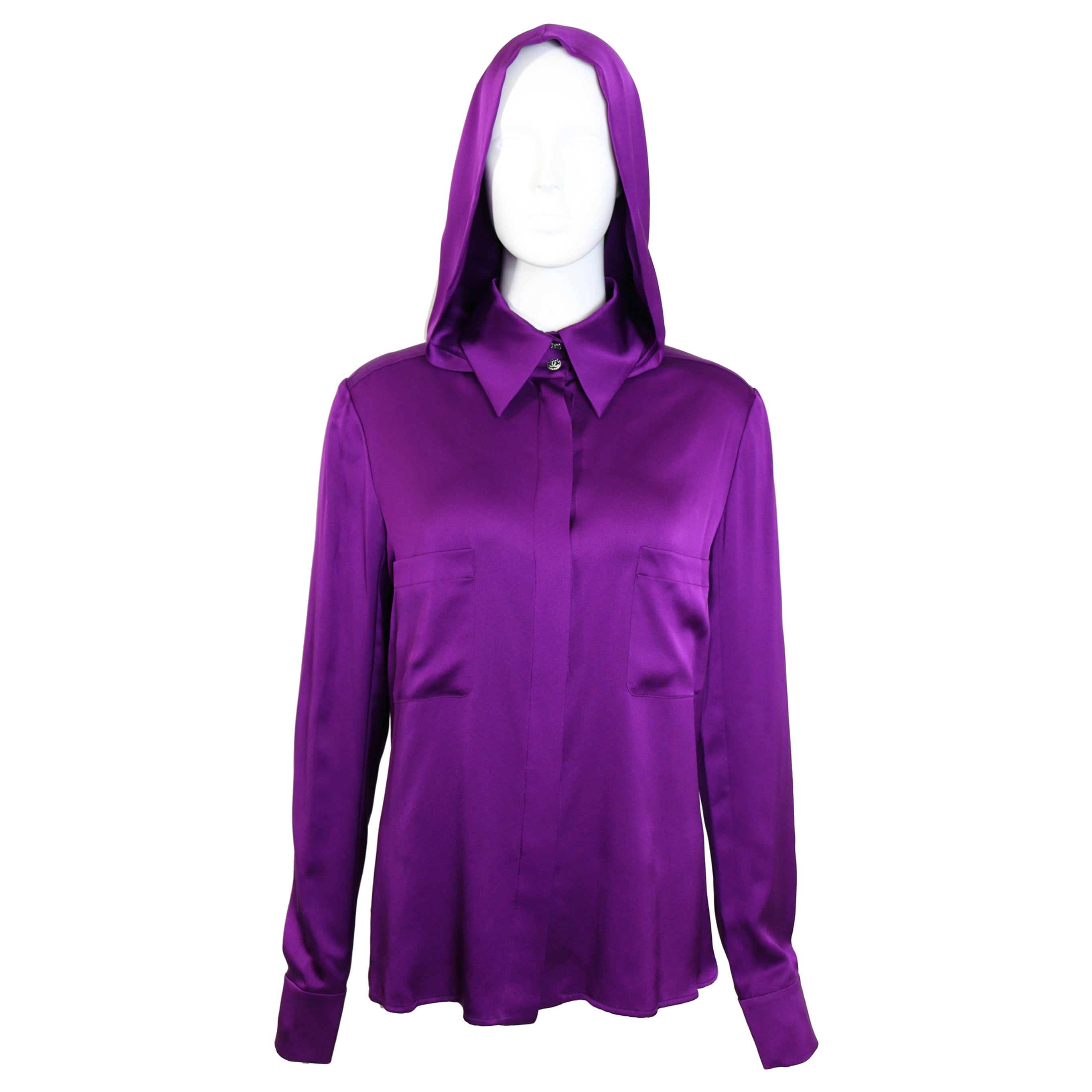 Chanel Purple Silk Shirt With Attachable Hoodie  For Sale