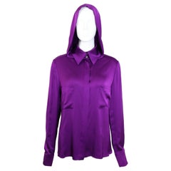 Chanel Purple Silk Shirt With Attachable Hoodie 