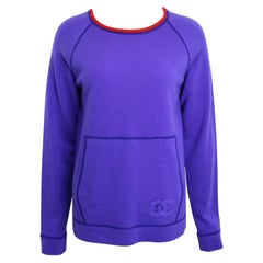 Used Chanel Purple with Red Trim Collar Pullover Cashmere Sweater 
