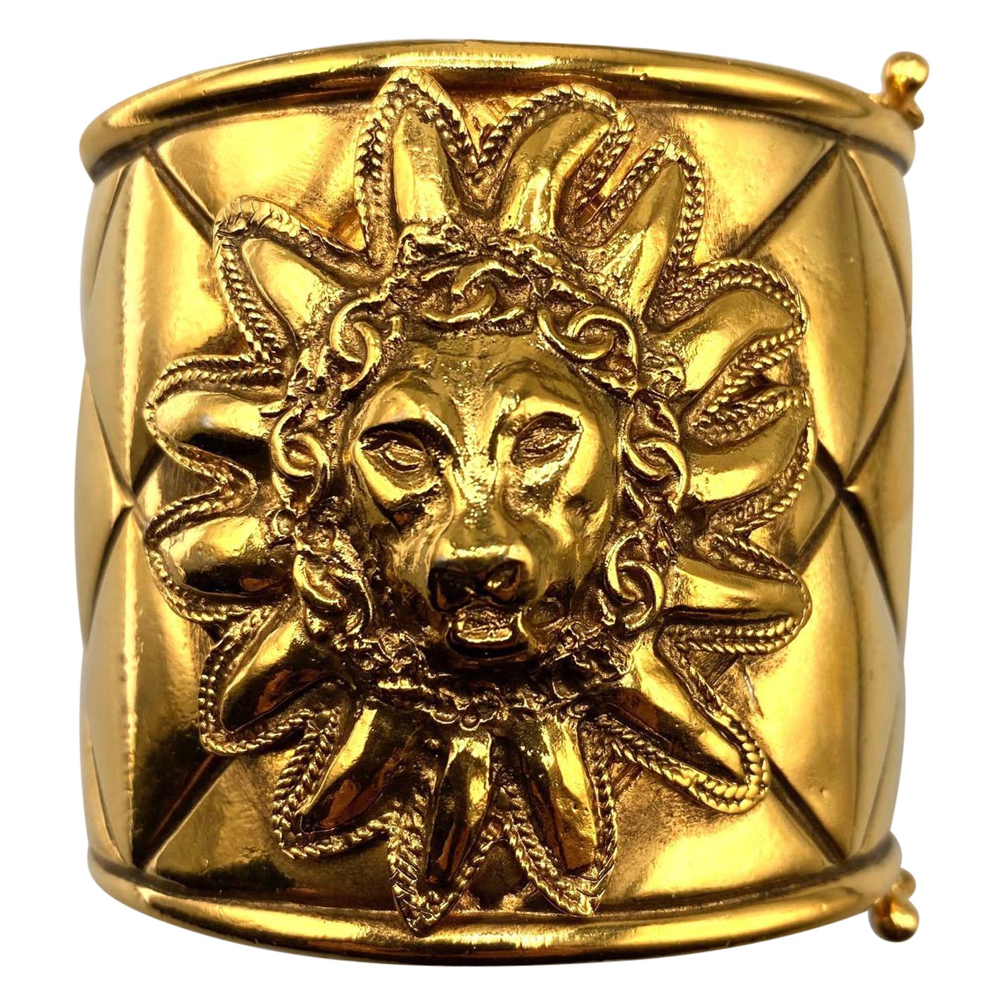 Chanel 1980s Iconic Gold Lion Face Cuff by Robert Goosens For Sale