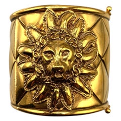 Vintage Chanel 1980s Iconic Gold Lion Face Cuff by Robert Goosens