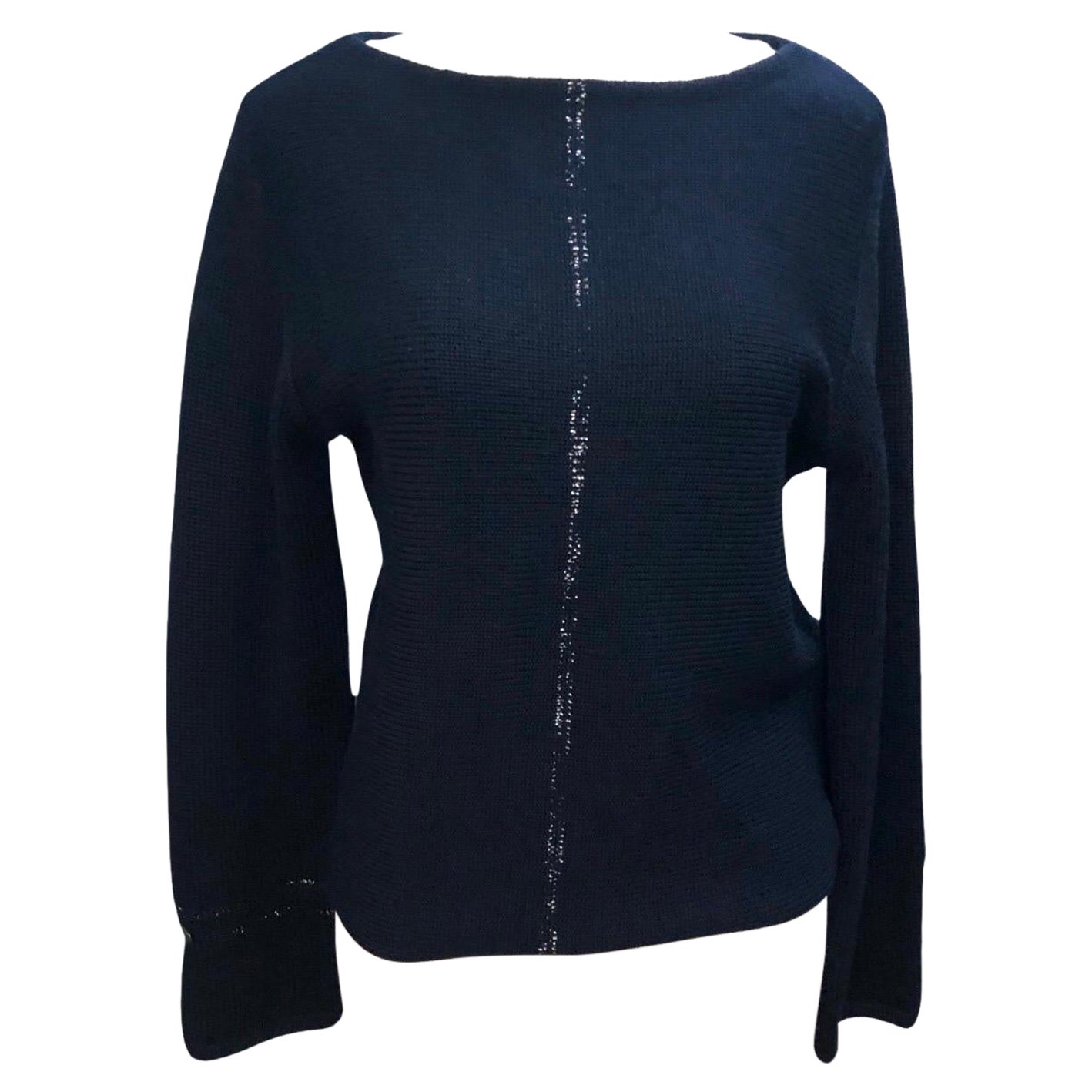 Chanel Dark Navy Heavy Wool Knitted Pullover Sweater  For Sale