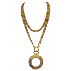 Antique Chanel 39" Long Magnifying Glass Pendant Necklace, Early 1980s