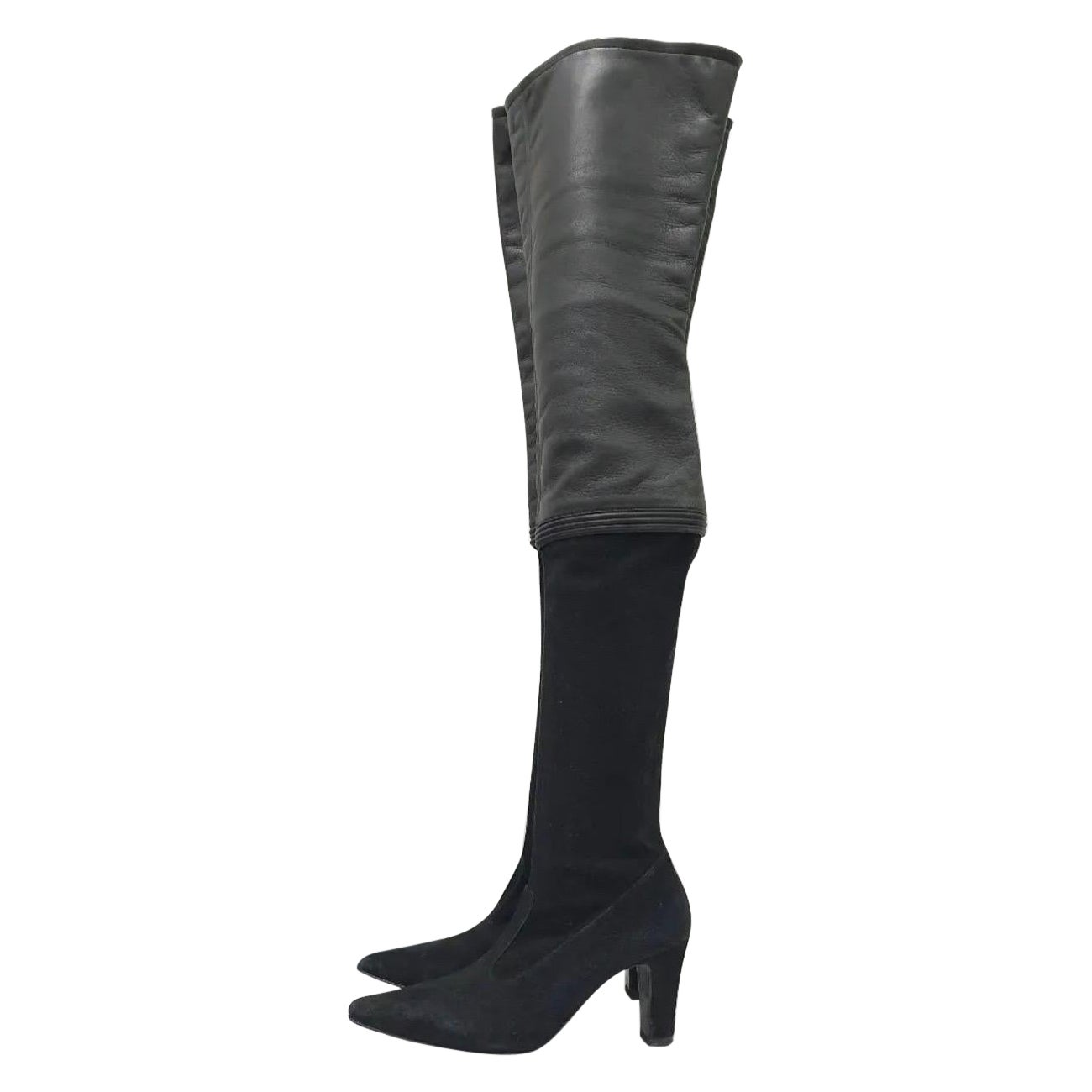 Chanel Black Suede Leather Over Knee Boots For Sale