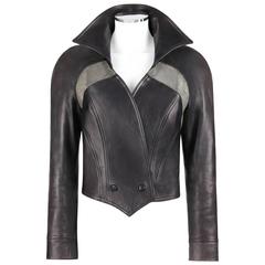 JEAN CLAUDE JITROIS c.1980s Midnight Blue Black Leather Silver Chain Mesh Jacket 7