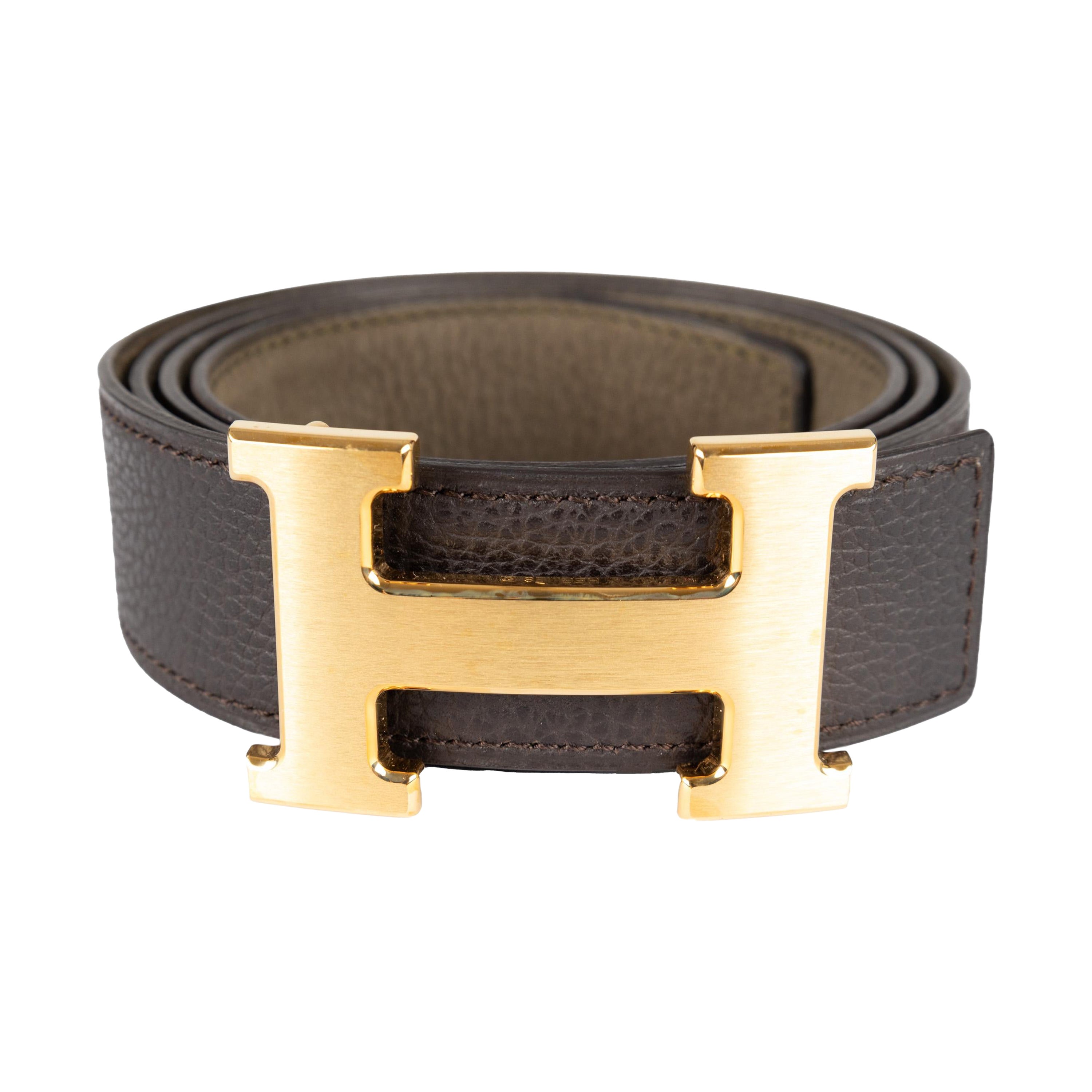 Hermès H Buckle Reversible Leather Belt  For Sale