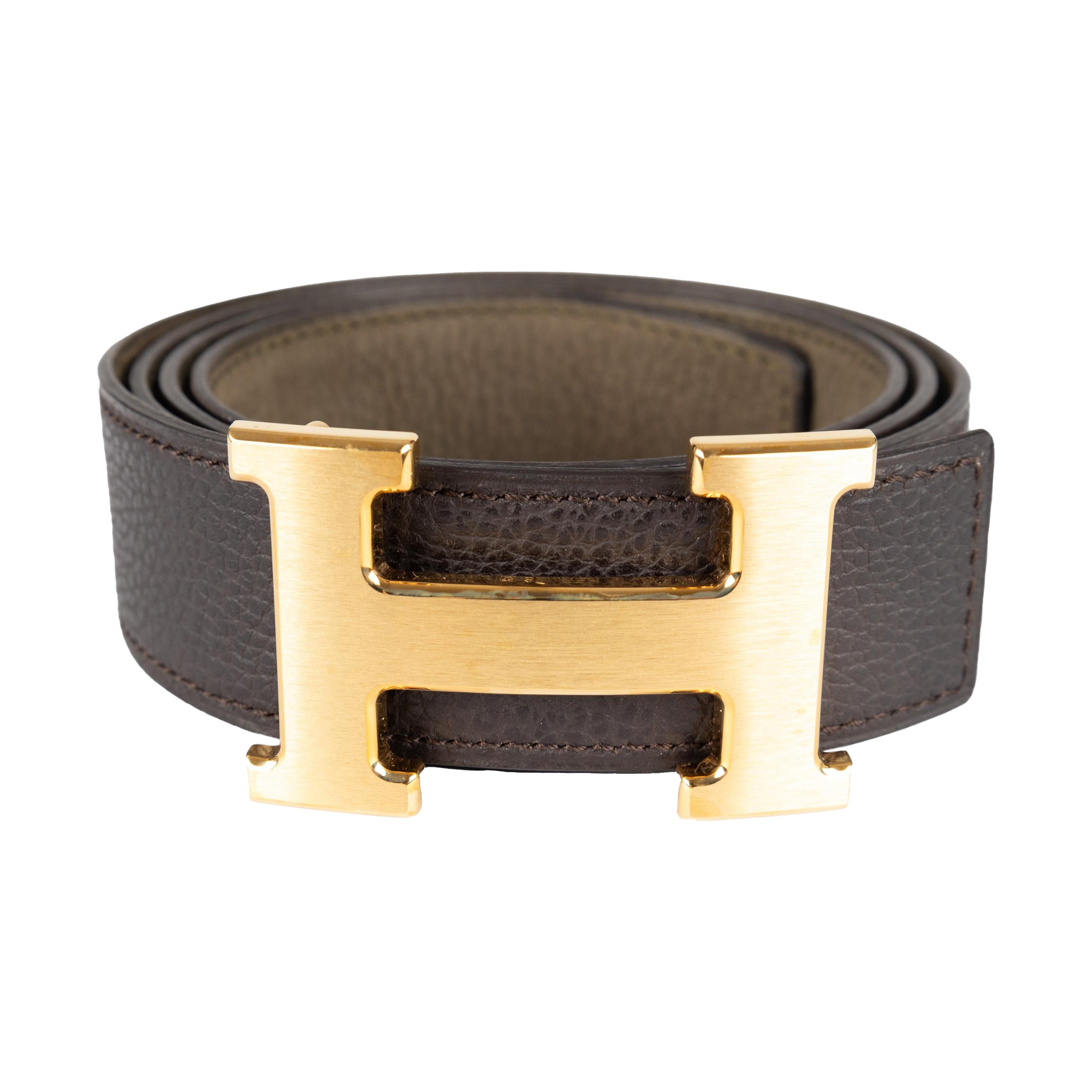 Hermès H Buckle Reversible Leather Belt For Sale