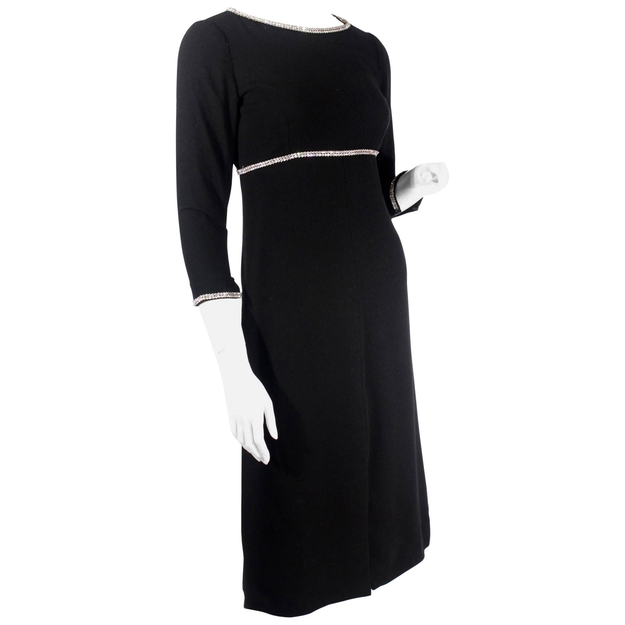 Norman Norell Black Crepe Dress with Rhinestones For Sale
