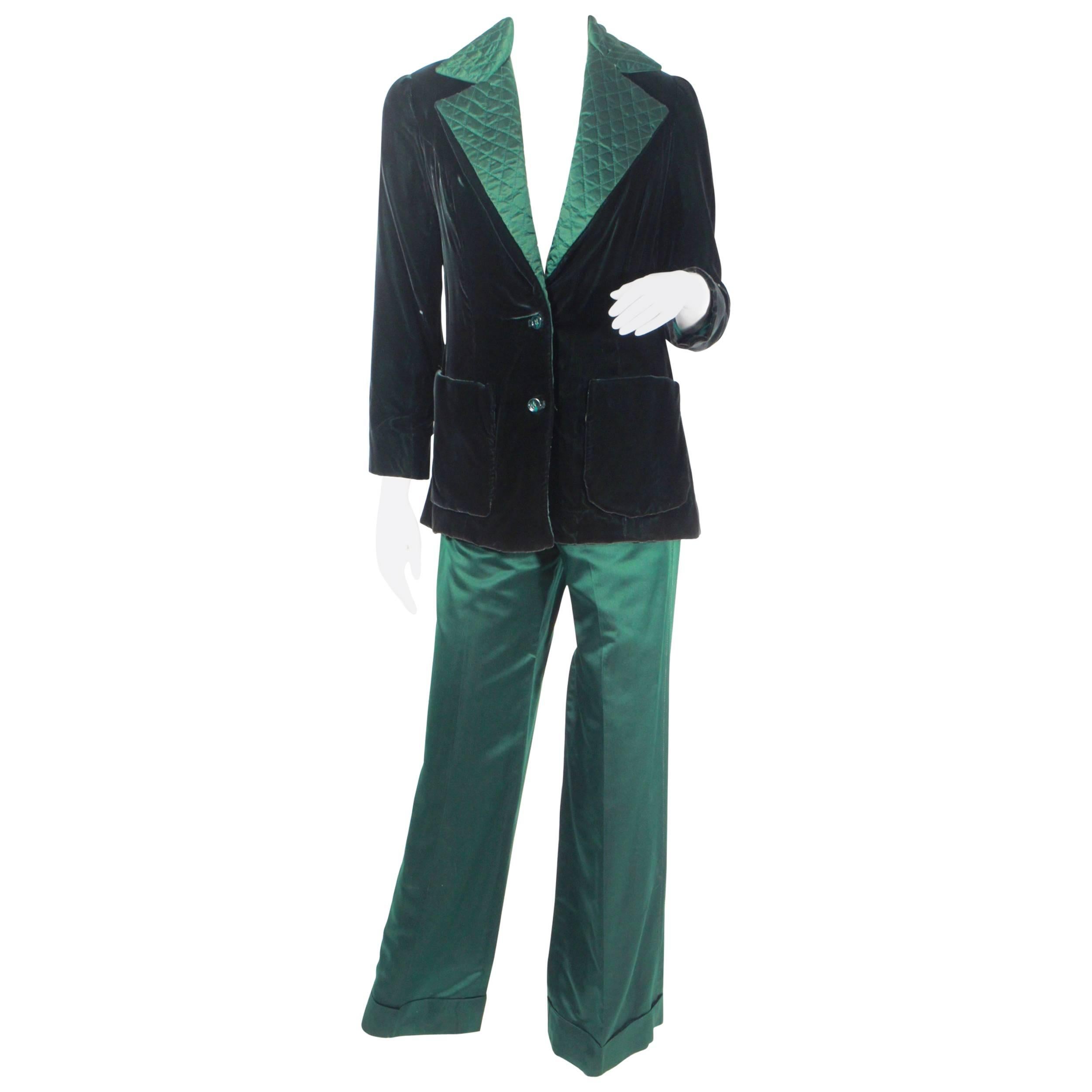 Oscar de la Renta Emerald Green Pant Suit For Sale